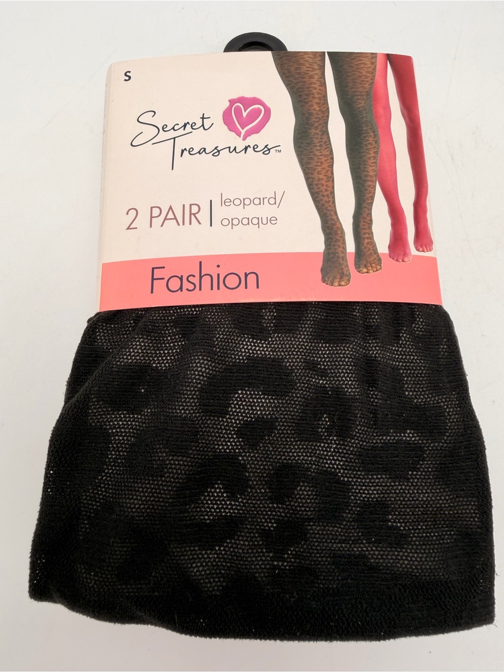 Women's Black Leopard / Maroon Opaque Tights - 2 Pair - Small
